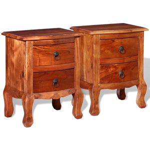 Set of 2 <b>Medium</b> <b>Brown</b> Solid Acacia Wood Nightstands - Product Image 5