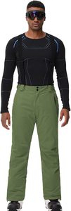 Pantalon de ski imperméable vert olive pour homme avec sangles noires et fermeture éclair pour activités de neige en plein air - Product Image 2