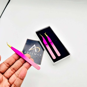Lot de 3 pinces professionnelles bicolores en acier inoxydable pour extensions de cils, type L, type boot, courbées, volume, OEM, ODM, logo personnalisé, marque privée - Product Image 6