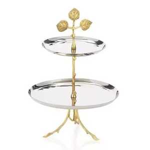 Luxury Gold Metal Pedestal Fruit Bowl Decorative Leaf <b>Edge</b> Serving Tray Centerpiece Stand for Dining Table Wedding Decor - Product Image 1