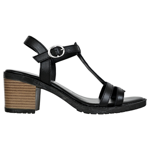 IR COLLECTION Sandalias de tacón alto de cuero genuino negro para mujer con correa en T, punta abierta, hebilla en el tobillo y amortiguación cómoda - Product Image 3