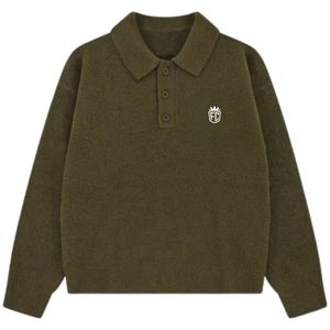 Men Knit Long Sleeve Polo Sweater Khaki Soft Textured Button Collar Pullover Casual Winter Top Cotton <b>Blend</b> OEM - Product Image 2