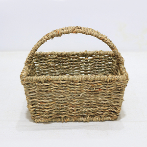 Seagrass Woven Storage <b>Basket</b> Rectangular Handled Organizer Natural Color Boho Home Picnic <b>Gift</b> Holder - Product Image 1