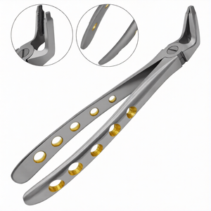 Forceps d'extraction dentaire # Forceps d'extraction dentaire F2 avec poignée dorée incrustée de diamants, instrument chirurgical dentaire en acier inoxydable - Product Image 2