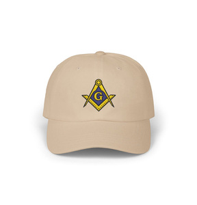 Casquette de baseball ajustable Master Mason Blue Lodge avec logo G brodé or et bleu, motif carré et boussole - Product Image 1
