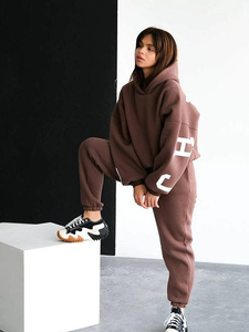 Ensemble de sweat-shirts à capuche unisexe Chicago New York, imprimé lettres marron, décontracté, coupe ample, longueur intégrale, pour toutes les saisons - Product Image 4