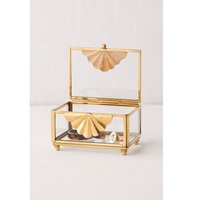 Organisateur de cosmétiques moderne en verre transparent de haute qualité avec métal laiton doré, boîte de rangement et de présentation de maquillage, boîte à bijoux, taille personnalisable, design moderne