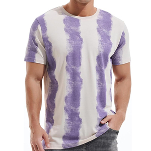 T-shirt à manches courtes pour homme, col rond, tie-dye, motif rayé, décontracté, tricoté, coupe classique, 100% coton, design respirant - Product Image 1