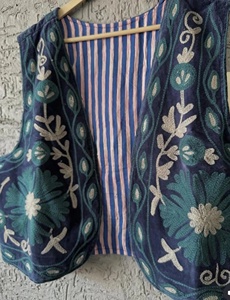 Chaleco sin mangas de terciopelo bohemio vintage con cuentas, estilo étnico indio, tejido de verano, prenda exterior corta con estampado floral y cuello en V, forro de algodón. - Product Image 2