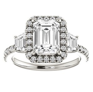 <b>Emerald</b> Cut Solitaire Moissanite <b>Ring</b> 925 Sterling <b>Silver</b> White Gold Plated Romantic Luxury Classic Engagement Wedding Party - Product Image 1