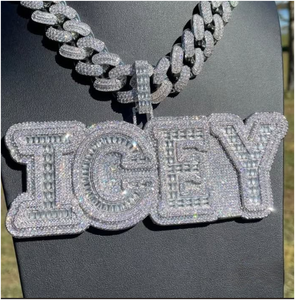 Pendentif personnalisé Hiphop, nom serti de diamants VVS baguette, en argent 925, pendentif lettre Moissanite pour hommes et femmes - Product Image 2