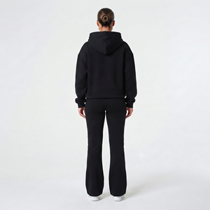 Women Flare Tracksuit Winter Distressed Embroidery Hoodie Flare Sweatpants Set <b>Ladies</b> 100% Cotton Fleece Flare Tracksuits Womens - Product Image 4