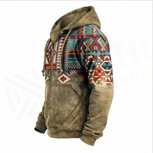 Sweat-shirt à capuche zippé pour homme, motif géométrique, style bohème, coupe classique, en polyester tricoté, pour l'automne - Product Image 3