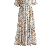 Robe longue décontractée à col carré et motif floral pour femme, idéale pour le quotidien