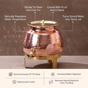 Support de distributeur d'eau en cuivre de luxe, artisanal, traditionnel, écologique, réutilisable, portable, pour la maison, la cuisine, le bureau, la salle à manger - Product Image 6