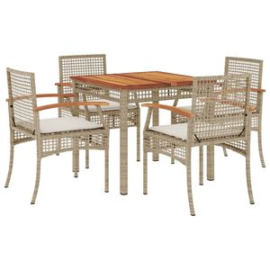 Conjunto de Comedor para Jardín Mediano con Cubiertas Removibles de Ratán Sintético PE Beige - Product Image 2