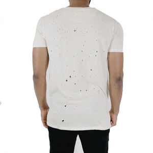 T-shirt blanc oversize pour homme, effet usé, manches courtes, col rond, vintage, 100% coton jersey, couleur unie, respirant, écologique - Product Image 4