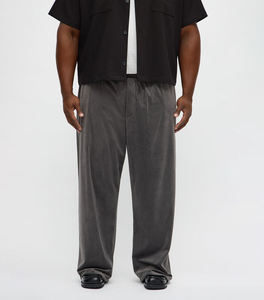 Men's Gray Wide Leg Pants Elastic Waist Casual Summer Polyester <b>Trousers</b> <b>With</b> Side <b>Pockets</b> - Product Image 4
