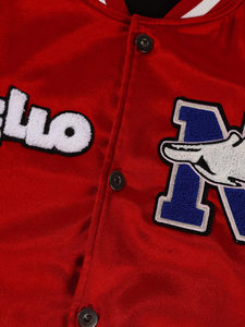 Satin Varsity <b>Jacket</b> Silk Bomber Shiny Letterman Contrast Sleeve Chenille Patch Custom Wholesale - Product Image 3
