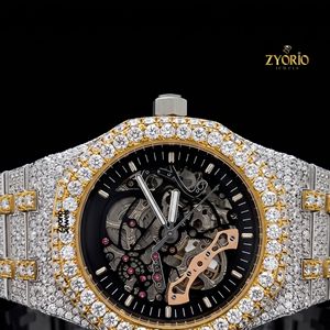 Reloj de Lujo Automático con Esqueleto y Diamantes de Moissanita para Hombre, Bicolor Oro y Plata, Mecánico Analógico de Pulsera con Bisel Engastado y Caja - Product Image 2