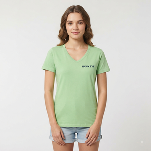 T-shirt à manches courtes col en V pour femme, vert uni, 100% coton, décontracté, respirant, pour le printemps et l'été, coupe classique, jersey tricoté - Product Image 1