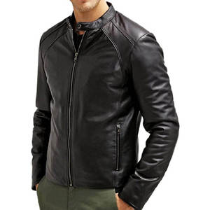 <b>Men</b> Premium Genuine <b>Leather</b> <b>Jacket</b> Stand Collar Soft Comfortable Classic Casual Full Zip Durable Fashion Breathable Quick Dry - Product Image 3