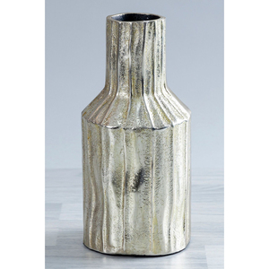 Modern Textured Gold Metal Flower <b>Vase</b> Handcrafted Antique Metal Sculptural Tabletop Centerpiece for Living Room & Hotel Decor - Product Image 1
