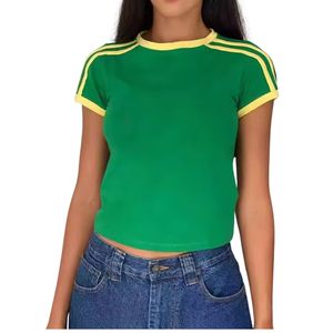 Tendance 2025 – Nouveau Crop Top Ringer Vintage Personnalisé pour Femme, Coupe Slim, Bordure Contrastante, Coton Spandex, Style Baby Tee – Vente en Gros OEM ODM - Product Image 5