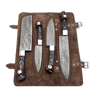 Ensemble de couteaux de cuisine quatre pièces en acier Damas de qualité supérieure, lames 67 couches, manche en bois, fabrication artisanale, design moderne, durable et de haute qualité