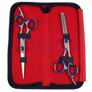 Ensemble professionnel de ciseaux de coiffure et d'éclaircissage en acier inoxydable avec vis réglable, repose-doigts et étui en cuir PU pour la vente en gros - Product Image 4