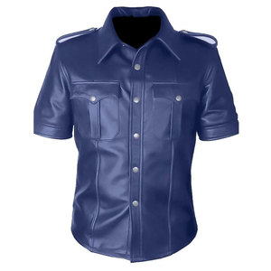 SALVA <b>LEATHER</b> Plus Size Men <b>Leather</b> Satin Summer <b>Shirt</b> Breathable Knitted Casual Long Sleeve Button-Up Turn-Down Collar Chest - Product Image 1
