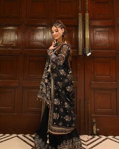 Elegant White Silk Salwar Kameez With Blue Dupatta Embroidered Ankle-Length Women's <b>Wedding</b> Wear India Pakistan Regular Fit - Product Image 3