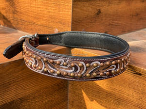 Hot Selling Latest Floral Hand Tooled Leather Dog Collar for Pets Real Genuine Leather <b>Padded</b> Adjustable Accessory for Neck Belt - Product Image 2
