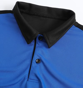 Men's Black Blue Color Blocked Short Sleeve for Shirt Knitted Quick Dry Casual Regular Fit Button Design Front Logo 100% Cotton - Product Image 5