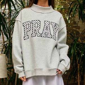 AL Stripe Custom Heavyweight Cotton Fleece <b>Mock</b> <b>Neck</b> Sweatshirt Crew <b>Neck</b> Chenille Letter Embroidery Greek Sorority Apparel - Product Image 4