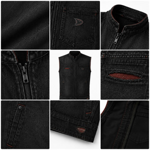 Gilet en jean sans manches à fermeture éclair, logo personnalisé, noir délavé, pour homme – Vêtement streetwear et workwear premium - Product Image 4