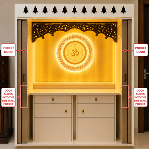 Armoire de Temple Religieux Moderne en Bois Sculpté avec Rétroéclairage LED Premium, Portes en Verre, Tiroirs de Rangement et Fixation Murale - Product Image 5