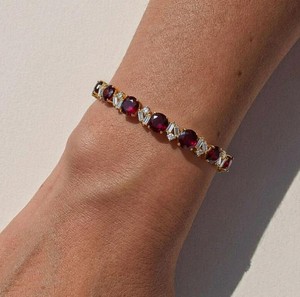 Lab Grown Ruby <b>Charm</b> Bracelet in 925 Sterling <b>Silver</b> Gold Plated Luxury Red Gemstone July Birthstone Jewelry for Party Occasions - Product Image 4