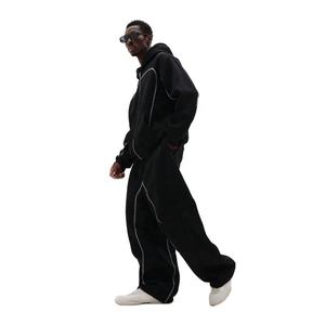 Conjunto Deportivo Techwear de Invierno con Bloques de Color, Chaqueta con Capucha Cortavientos, Pantalones Jogger Elásticos, Ligeros y de Secado Rápido para Deportes al Aire Libre - Product Image 1