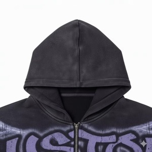 Custom Digital Graphic Print 500GSM Cropped Zip Hoodie Distressed Acid Wash <b>Vintage</b> Boxy Fit <b>Oversized</b> Streetwear <b>Sweatshirt</b> - Product Image 5