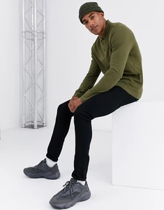 Polo de Punto Verde Oliva de Manga Larga para Hombre, Camiseta Informal de Color Sólido, Transpirable, de Algodón - Product Image 4
