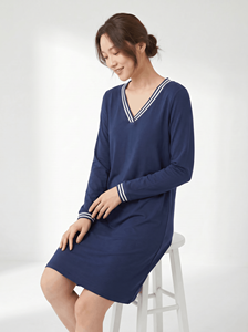 Vestido de Maternidad y Lactancia Bmama Azul Marino, Mezcla de Algodón, Vestido de Lactancia con Acceso Cruzado, Manga Larga, Venta al Por Mayor OEM - Product Image 3