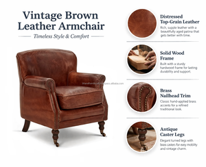 Comfortable Classic Leather Arm Chair Wooden <b>Frame</b> Durable Construction Perfect For Living Room Lounges Or Study Areas - Product Image 2