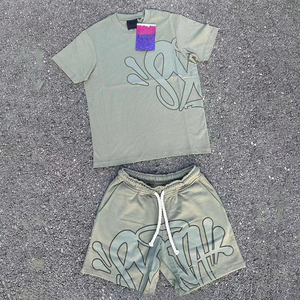 Ensemble t-shirt et short pour homme, 100 % coton, haute qualité, motif uni et couleur unie, t-shirt et short surdimensionnés - Product Image 6