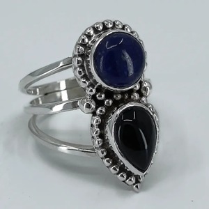 <b>Lapis</b> <b>Lazuli</b> <b>Ring</b> 925 Sterling Silver Handmade Boho Statement Promise Jewelry for Women Natural Oval & Pear Shape Gemstone - Product Image 3