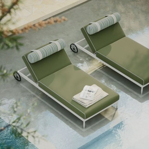 Chaise longue d'extérieur moderne avec dossier inclinable manuel, résistante à l'eau et aux UV, en Teslin écologique et structure en aluminium, coussins inclus - Product Image 1