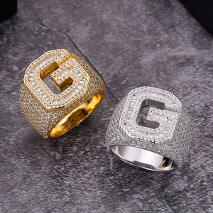 แหวนเพชรโมอิสซาไนต์ตัวอักษร G เงินแท้ 925 ประดับเพชรเต็มวง แหวนอักษรย่อ สไตล์ฮิปฮอป เครื่องประดับโดดเด่น - Product Image 3