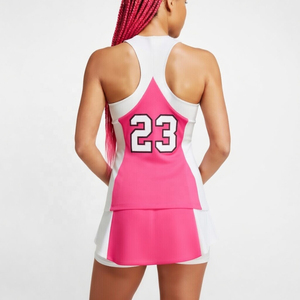 Maillot de basket-ball rose et blanc de haute qualité pour femme, col halter, sans manches, numéro d'équipe 23 sublimé, tenue de sport ajustée - Product Image 4