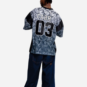 Maillot de football américain Y2K Streetwear pour homme avec empiècements en mesh, imprimé gris Woodland, coupe oversize, haut de sport personnalisé, service OEM USA - Product Image 4
