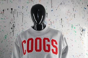 COOGS HEATHER GREY <b>Mock</b> <b>Neck</b> Sweatshirt 100% RED Applique Embroidery wide <b>neck</b> Sweatshirt Finer Threads - Product Image 4